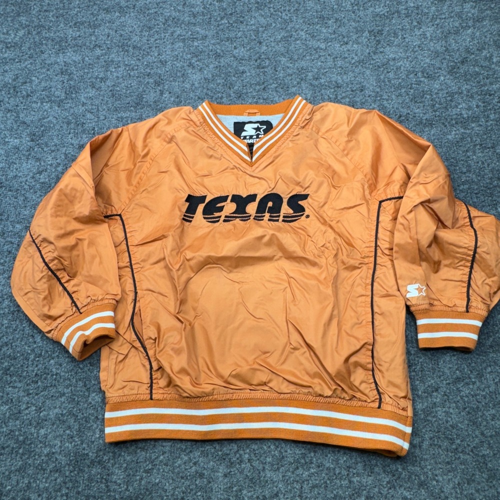 Texas Longhorns Pullover Windbreaker Boys Small Orange V-Neck Lined NCAA Starter